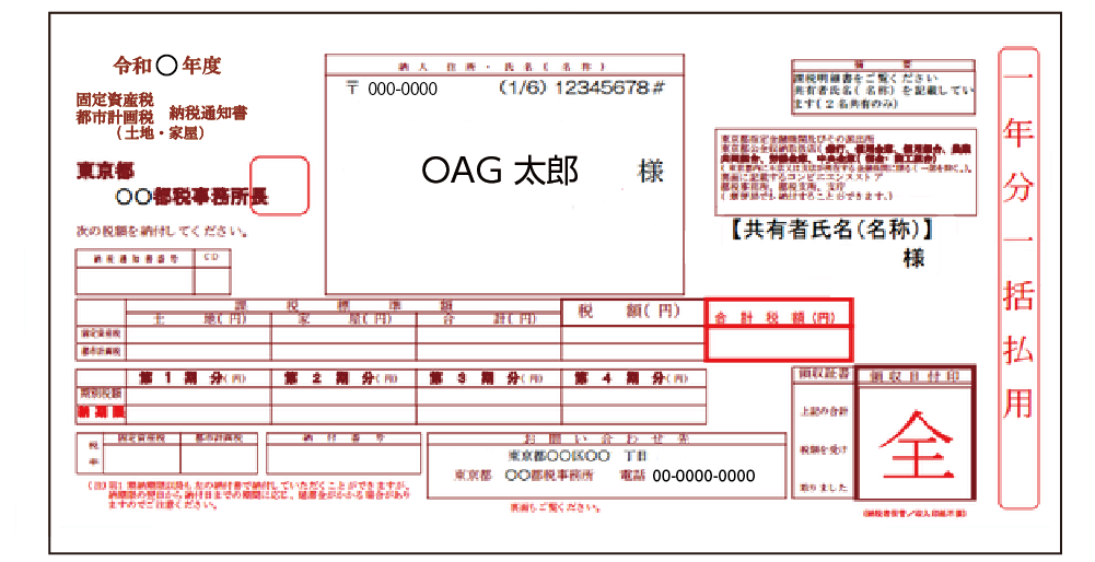 固定資産税の納付書のイメージ