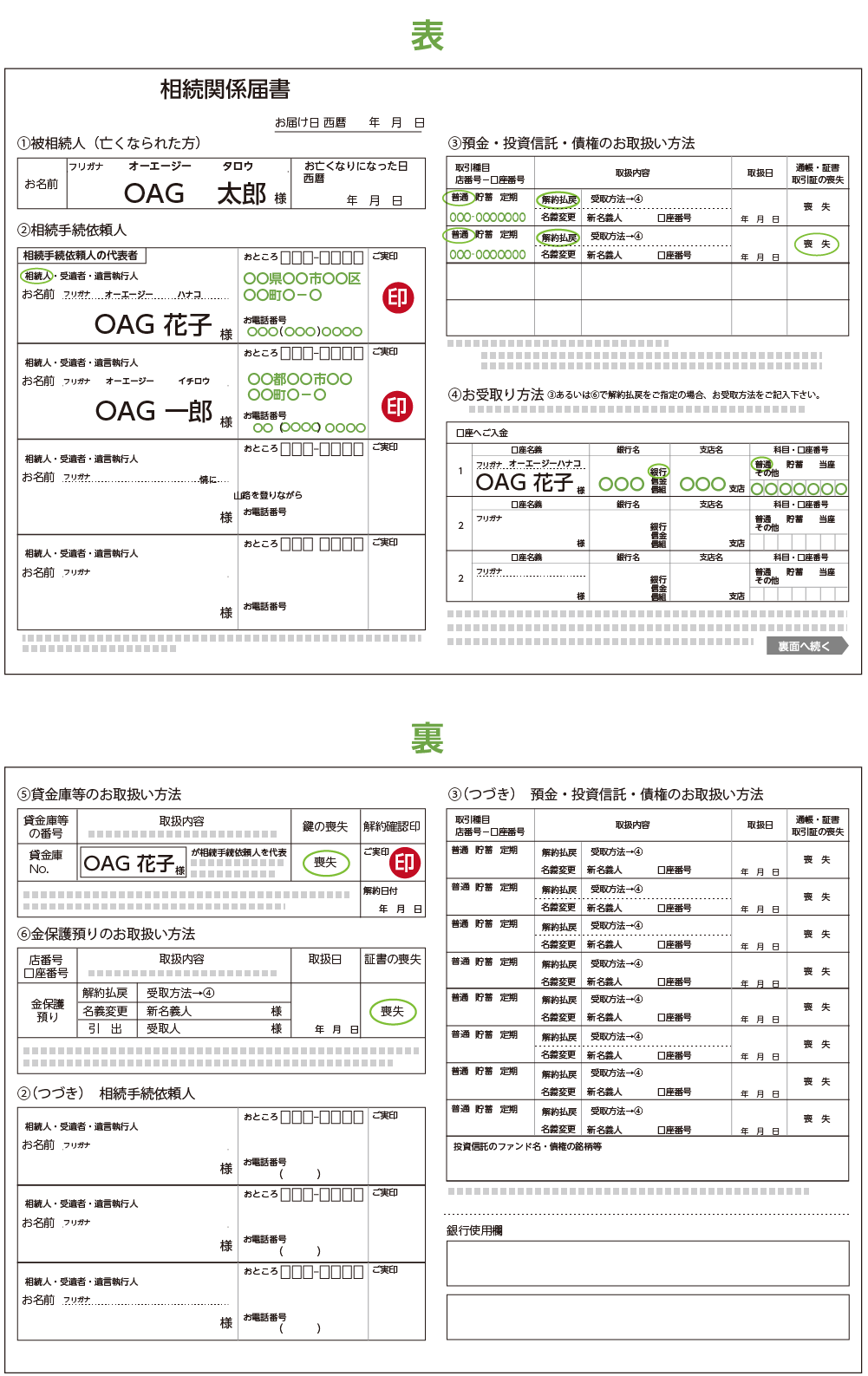 銀行所定の相続届（見本）