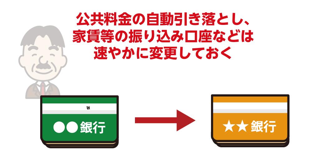 公共料金などの自動引き落とし口座は予め変更しておく