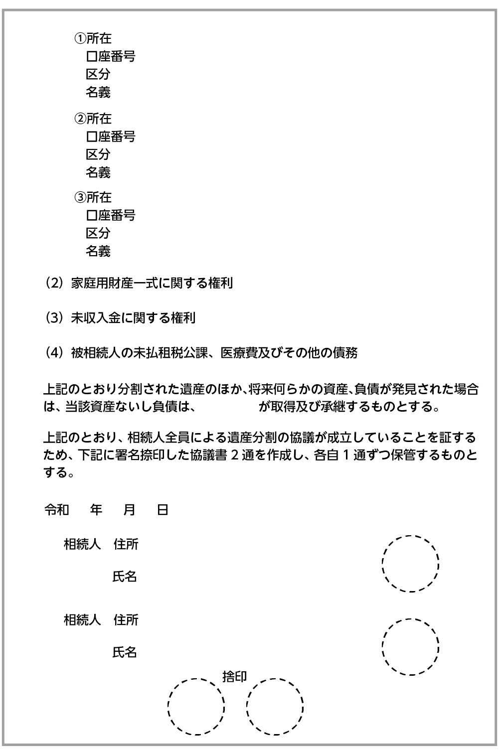 遺産分割協議書の基本のひな形2