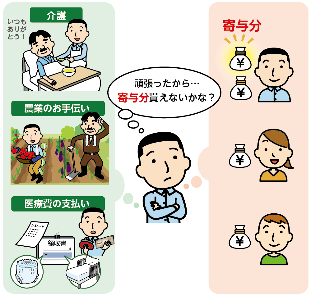 寄与分が認められると特別の寄与をした相続人の取得分が増える